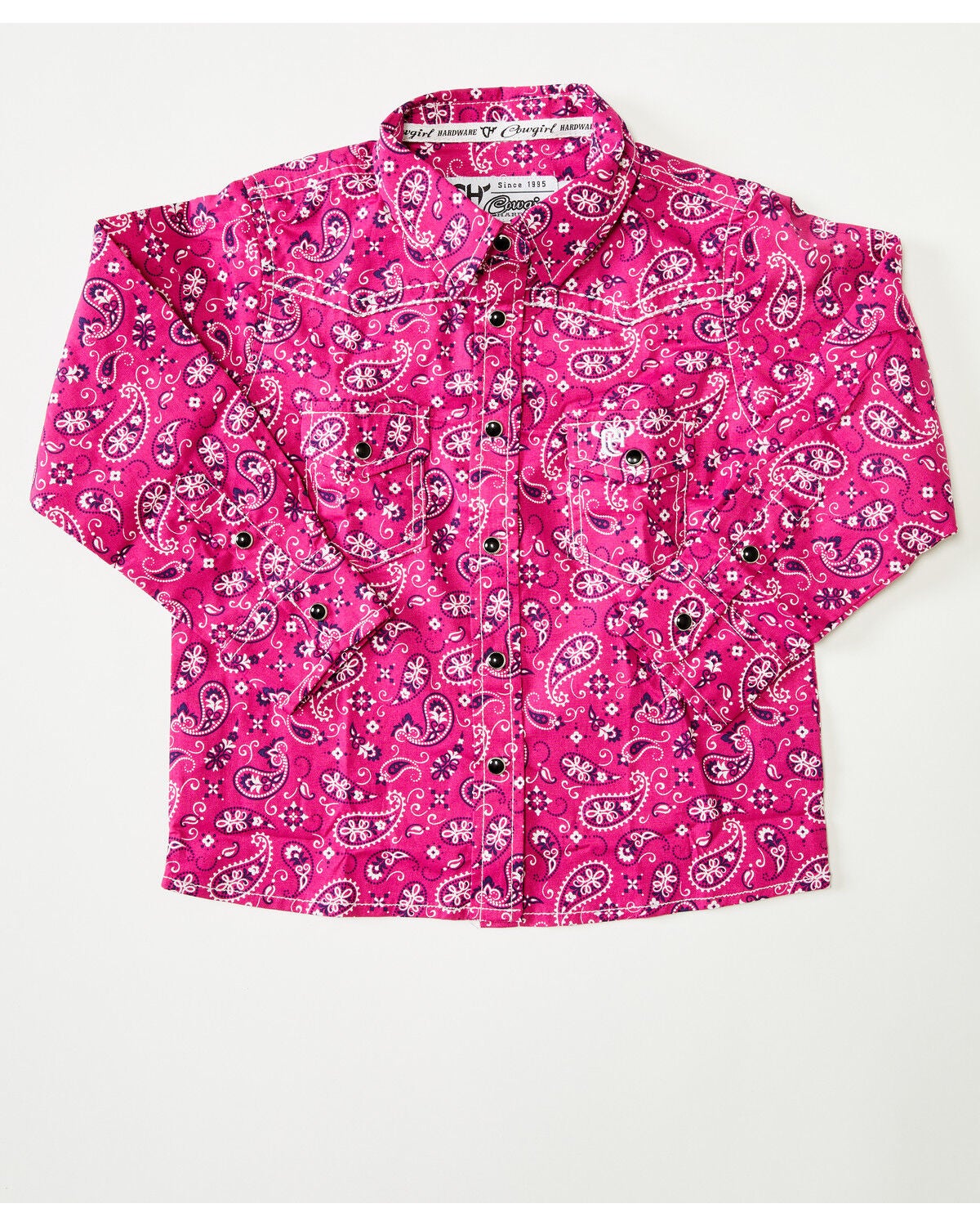 Image #1 - Cowgirl Hardware Toddler Girls' Bandana Print Long Sleeve Snap Stretch Western Shirt, Pink, hi-res