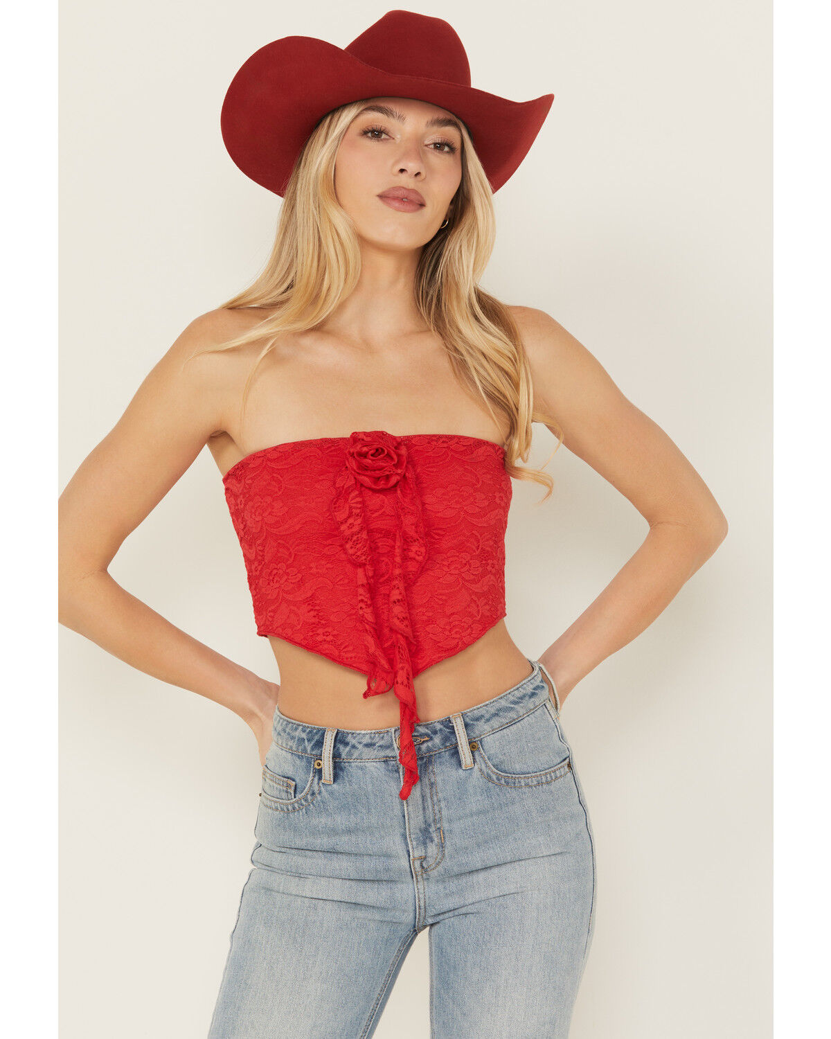 Image #1 - Originality Women's Rosette Tube Top, Red, hi-res
