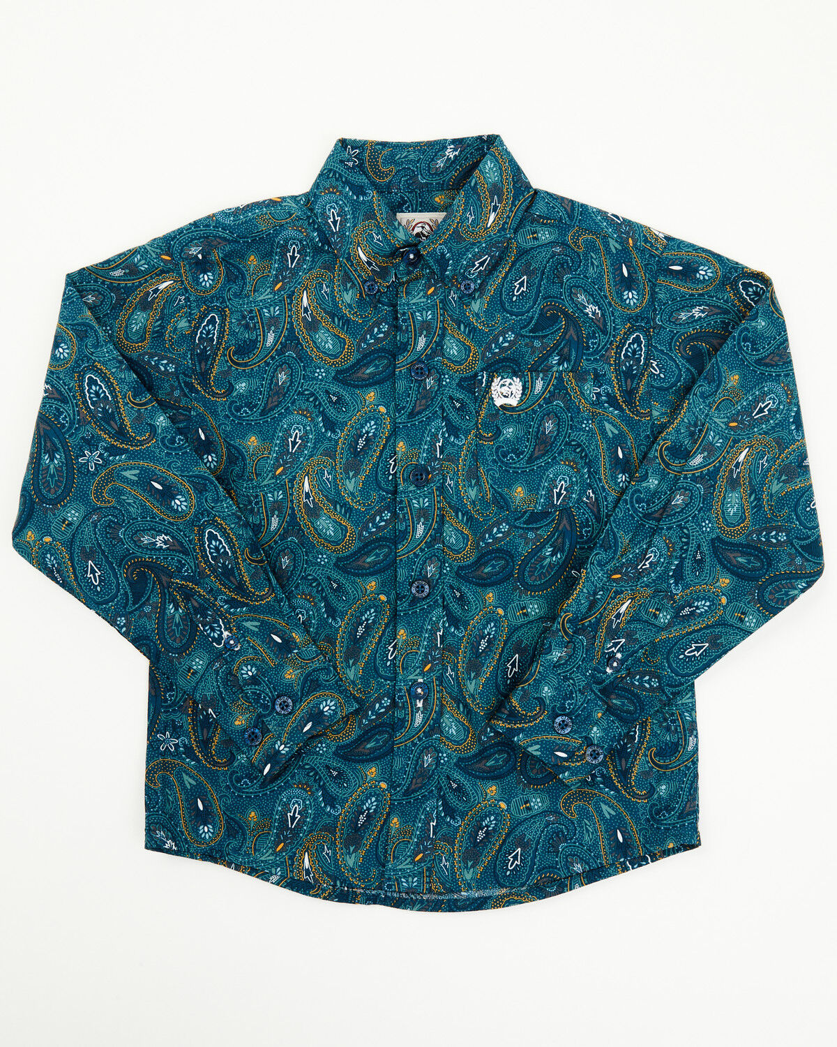 Image #1 - Cinch Toddler Boys' Paisley Print Long Sleeve Button-Down Western Shirt, Blue, hi-res