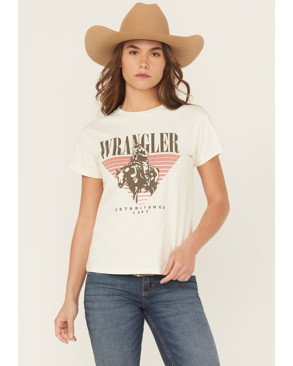 Wrangler Retro Women's Cowboy Logo Short Sleeve Graphic Tee, White, hi-res
