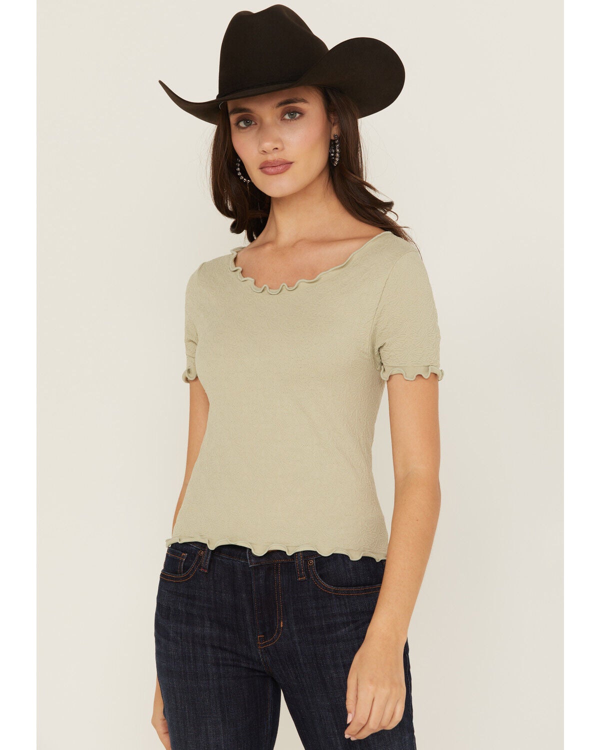 Fornia Women's Jacquard Lettuce Edge Top, Green, hi-res