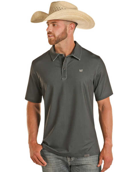 Panhandle Men's Geo Print Short Sleeve Polo Shirt, Charcoal, hi-res