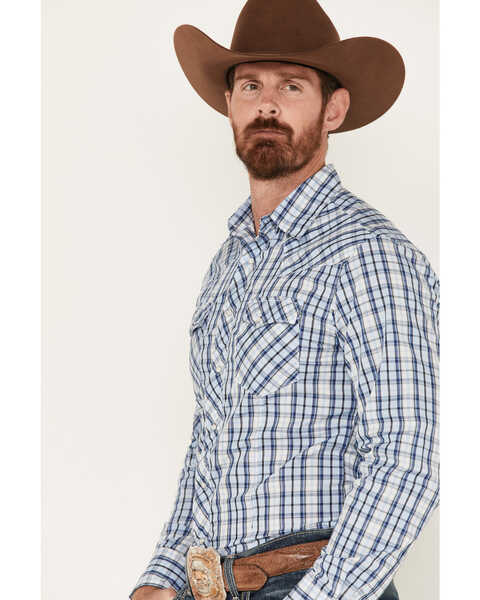 Image #2 - Wrangler Men's Small Plaid Print Long Sleeve Snap Western Shirt , Blue, hi-res