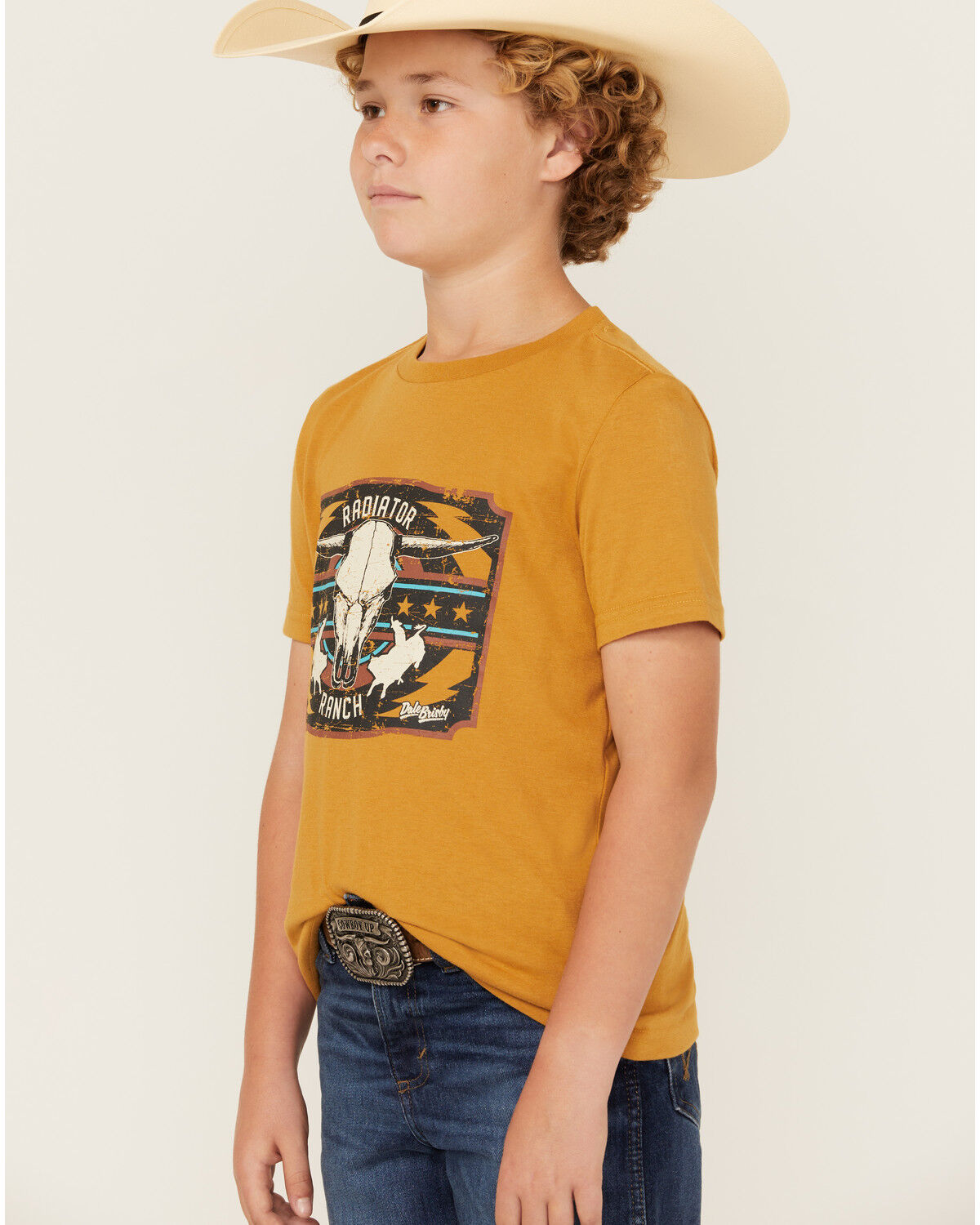 Image #2 - Rock & Roll Denim Boys' Dale Brisby Steer Head Short Sleeve Graphic T-Shirt, Mustard, hi-res