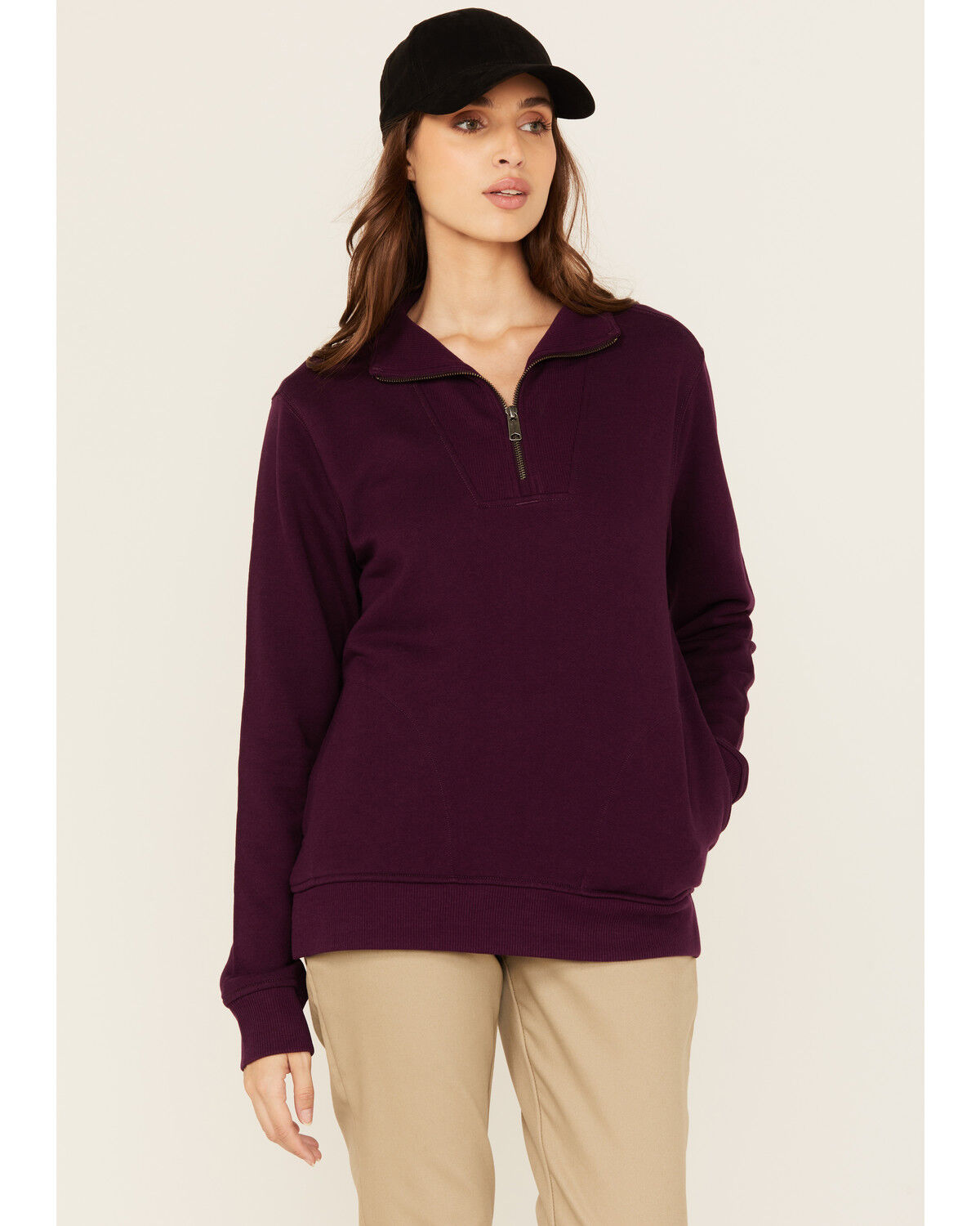 Image #1 - Carhartt Women's Tencel™ Fiber Series Relaxed Fit Half-Zip Sweatshirt, Purple, hi-res