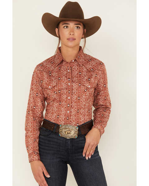Image #1 - Rough Stock by Panhandle Women's Long Sleeve Snap Western Shirt, Rust Copper, hi-res