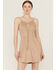 Image #1 - Wild Moss Women's Tie Front Faux Suede Mini Dress, Chocolate, hi-res