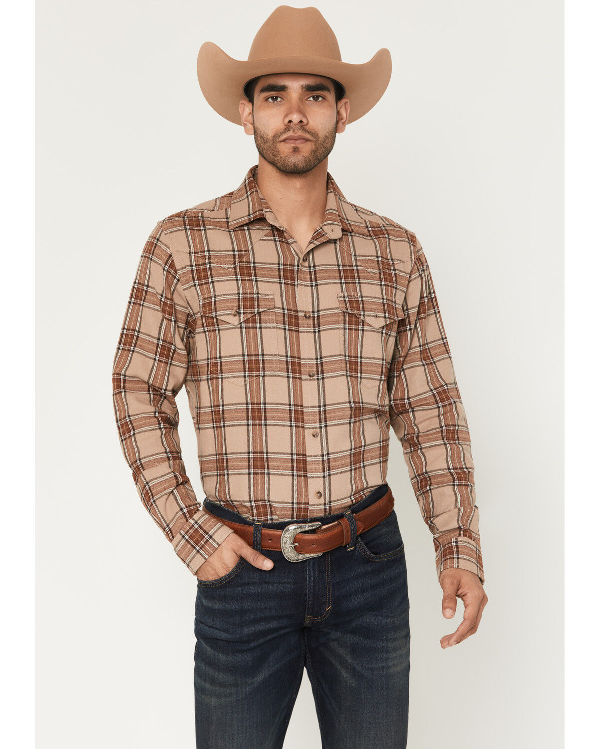 Image #1 - Cody James Black 1978® Men's Brenden Plaid Print Long Sleeve Button-Down Flannel Shirt, Tan, hi-res