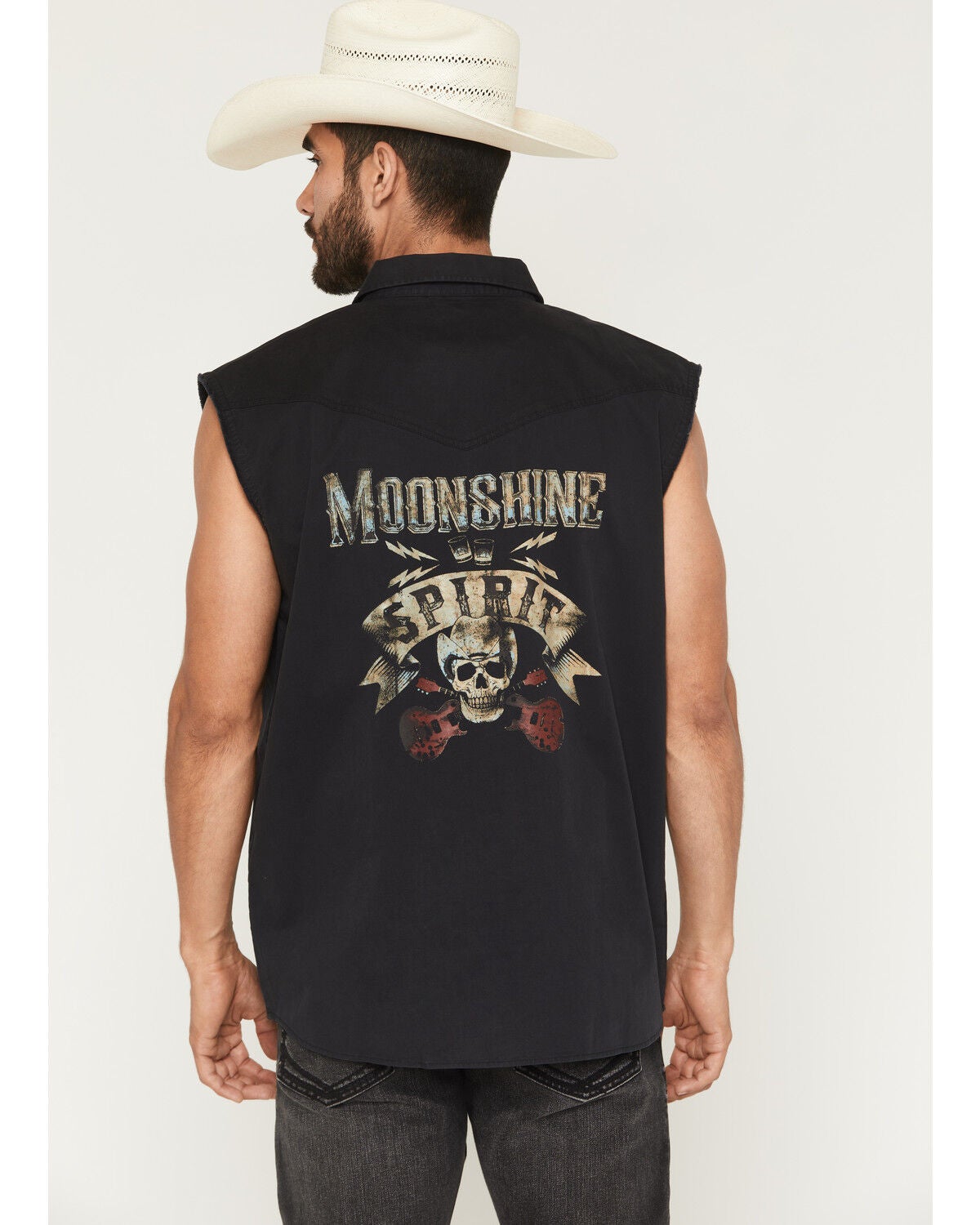 Moonshine Spirit&reg; Men's Dixon Bubba Sleeveless Western Shirt, Black, hi-res