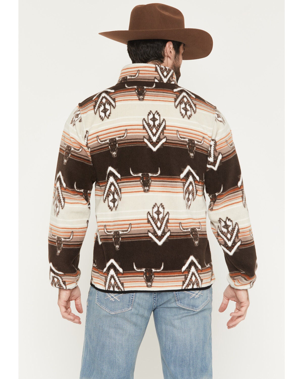 Image #4 - Cowboy Hardware Men's Southwestern Striped 1/4 Snap Pullover, Brown, hi-res