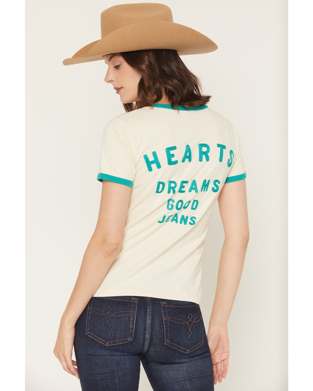 Wrangler X Lainey Wilson Women's Hearts Short Sleeve Tee, Cream, hi-res