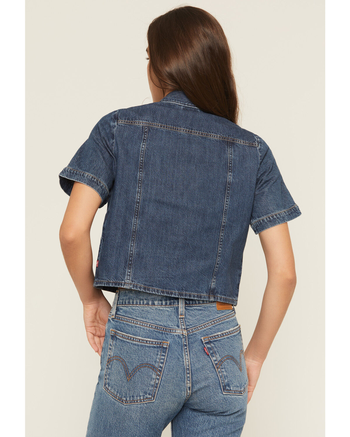 Levi's Women's Dark Wash Rinoa Camp Short Sleeve Snap Denim Shirt