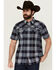 Image #1 - Moonshine Spirit Men's Collide Plaid Print Short Sleeve Snap Western Shirt, Blue, hi-res