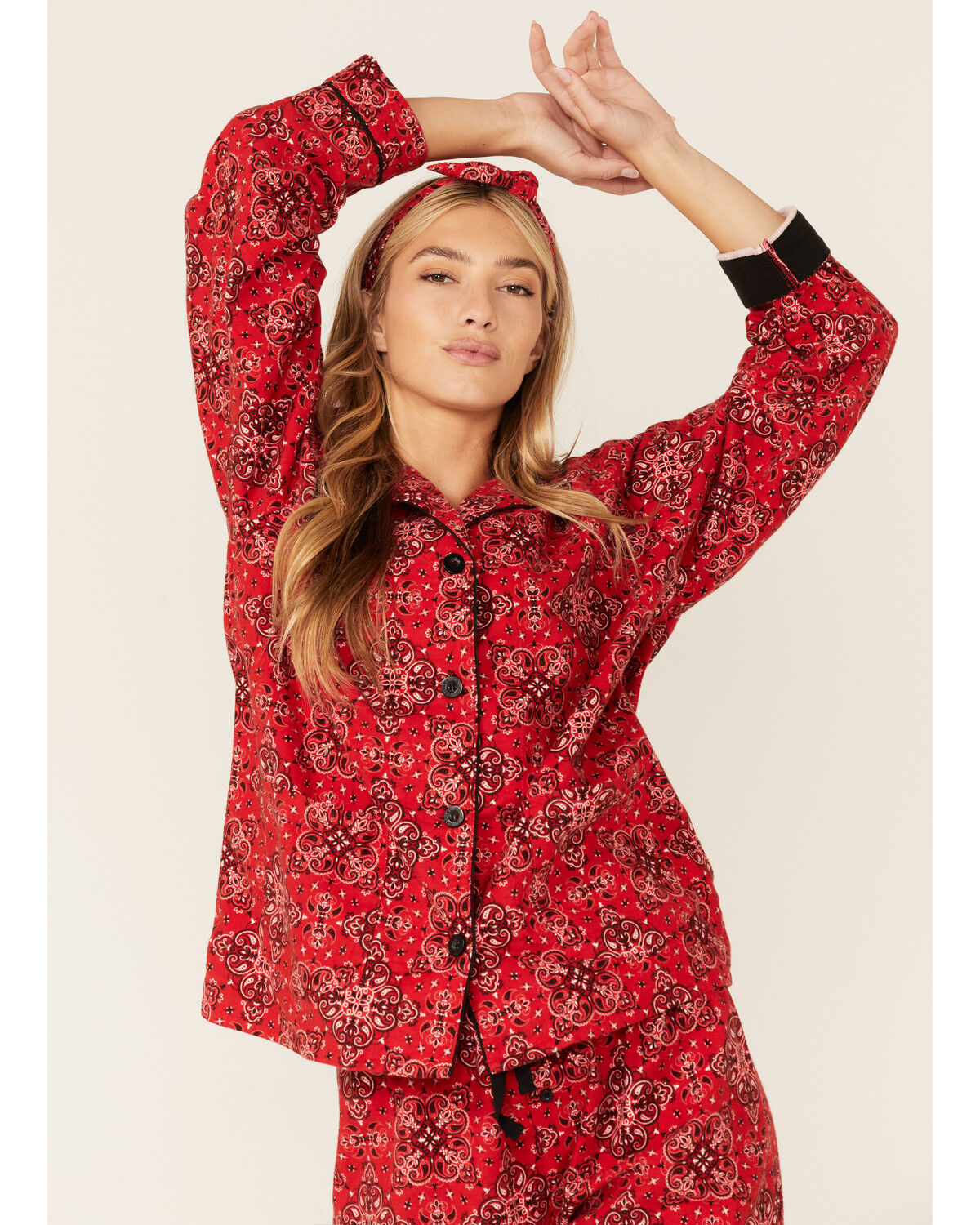 Image #4 - PJ Salvage Women's Boot Barn Exclusive Scarf Print Pajama Set - 2 Piece, Red, hi-res