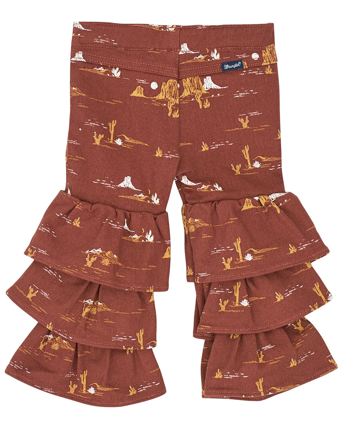Image #2 - Wrangler Toddler Girls' Conversation Print Tiered Flare Denim Jeans, Brown, hi-res