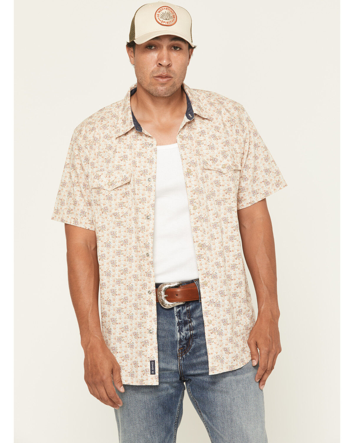 Image #1 - Moonshine Spirit Men's Block Party Floral Print Short Sleeve, Cream, hi-res