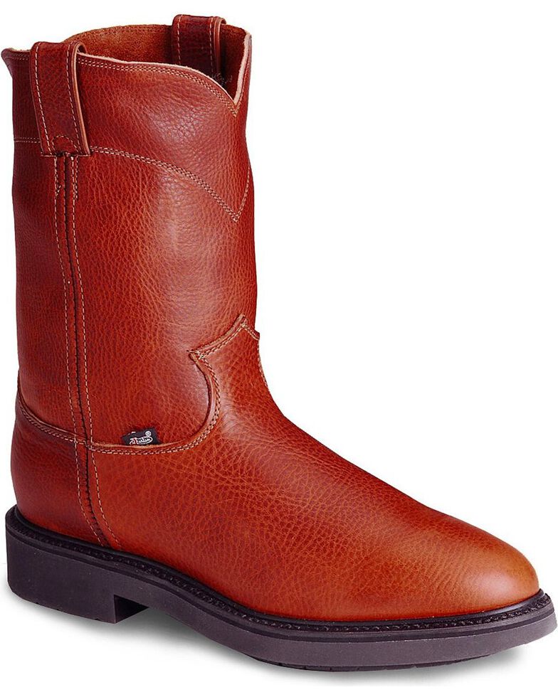 justin men's axe tan mahogany round toe work boot