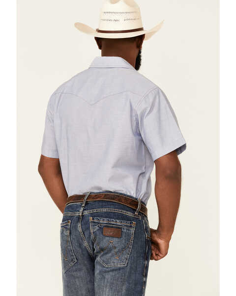 Image #4 - Wrangler Men's Chambray Rigid Cowboy Cut Short Sleeve Pearl Snap Work Shirt , Blue, hi-res