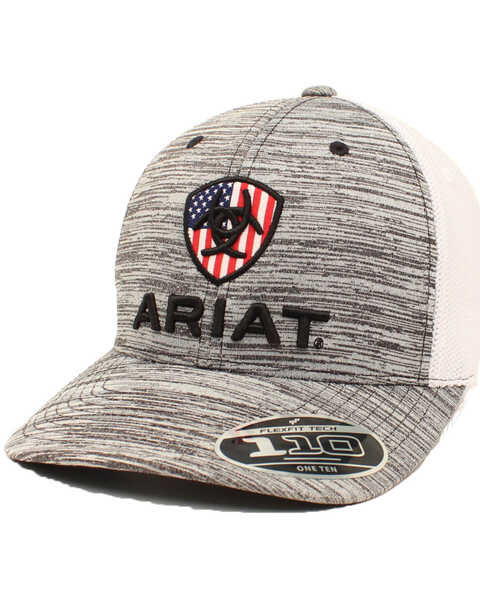 Ariat Men's Gray USA Patch Flex Fit Mesh Ball Cap , Grey, hi-res