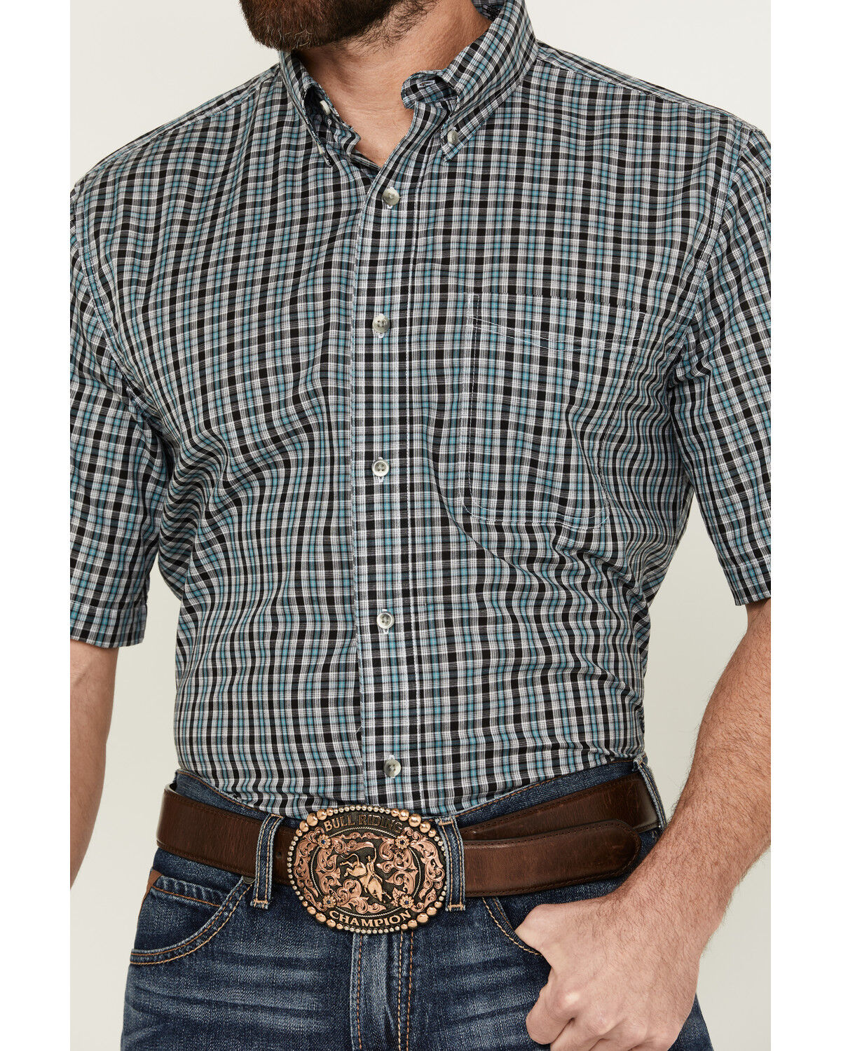 Image #3 - Wrangler Riata Men's Assorted Plaid Print Short Sleeve Button-Down Western Shirt, , hi-res
