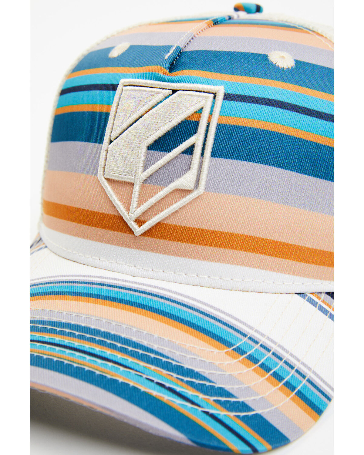 Image #2 - RANK 45® Women's Serape Stripe Embroidered Logo Mesh Back Trucker Cap, Red, hi-res