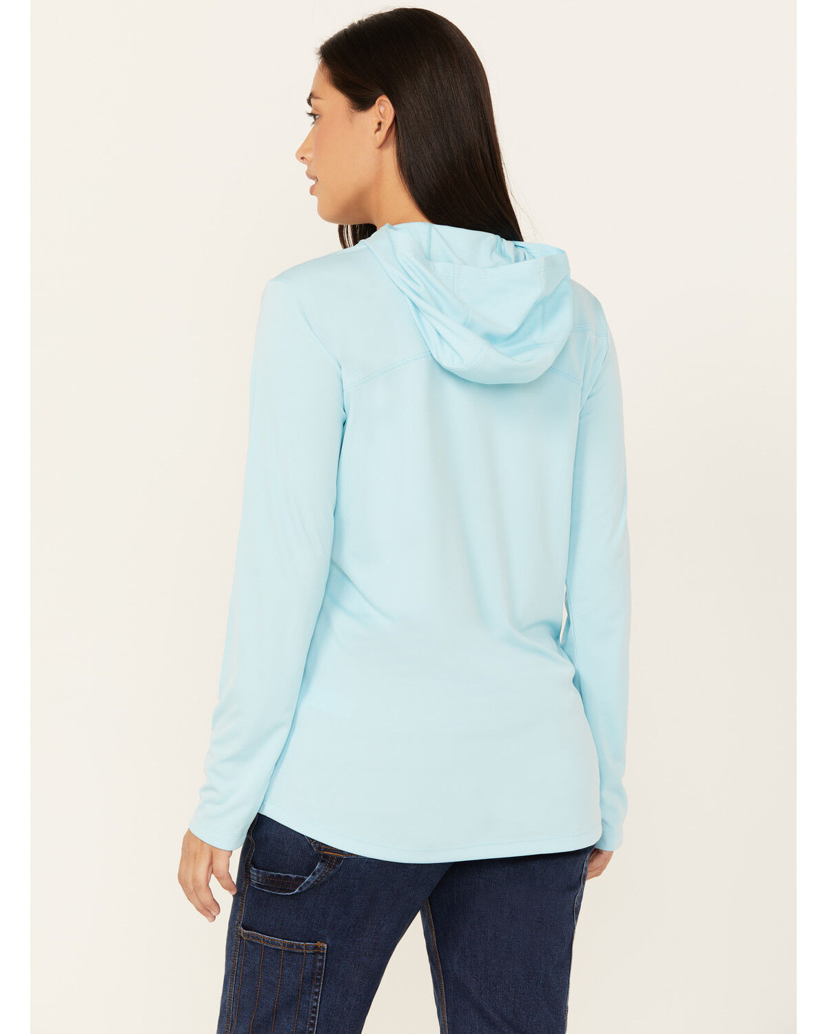 Image #4 - Ariat Women's Rebar Sunblocker Long Sleeve Hooded T-Shirt, Turquoise, hi-res