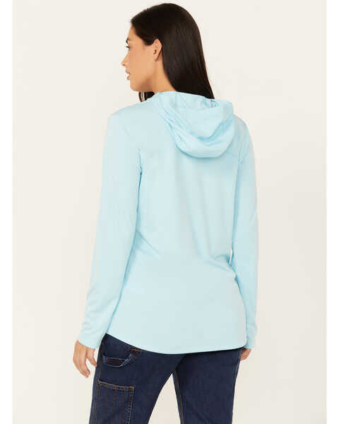 Image #4 - Ariat Women's Rebar Sunblocker Long Sleeve Hooded T-Shirt , Turquoise, hi-res