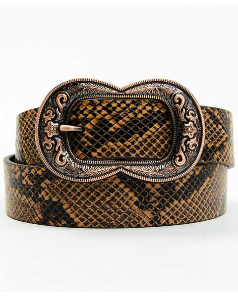 Image #1 - Shyanne Women's Double Loop Snake Print Belt, Brown, hi-res