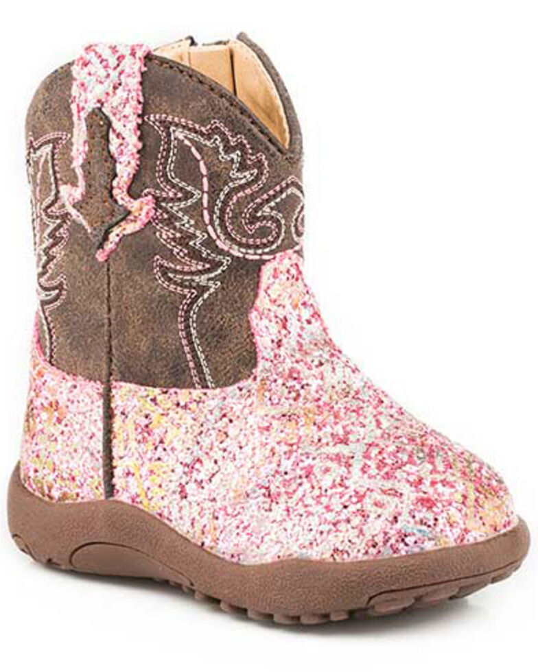 Roper Infant Girls' Glitter Southwestern Western Boots - Round Toe, Pink, hi-res