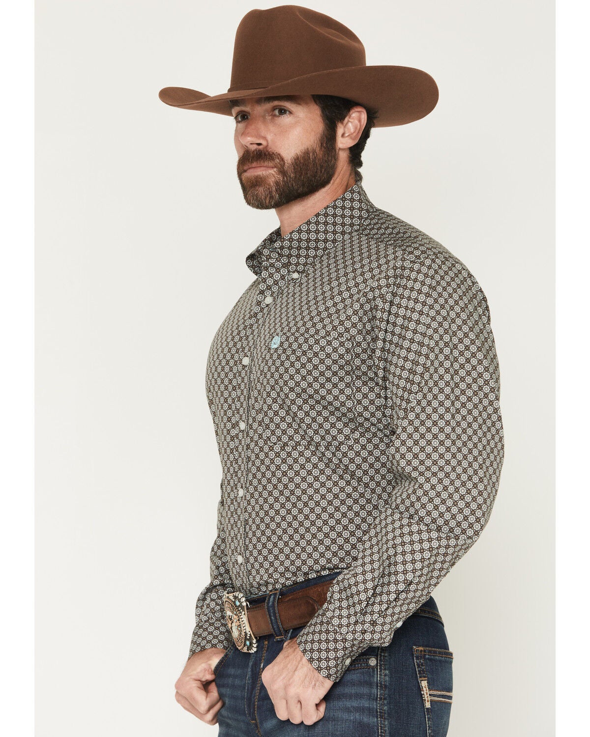 Image #2 - Cinch Men's Geo Print Long Sleeve Button-Down Western Shirt, Brown, hi-res