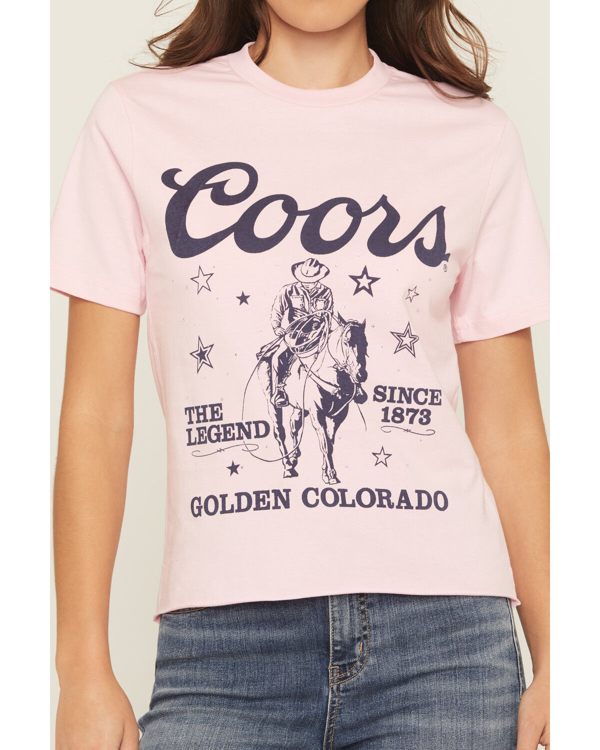 Image #3 - Coors Women's Rhinestone Stars Cowboy Short Sleeve Oversized Graphic Tee, Pink, hi-res
