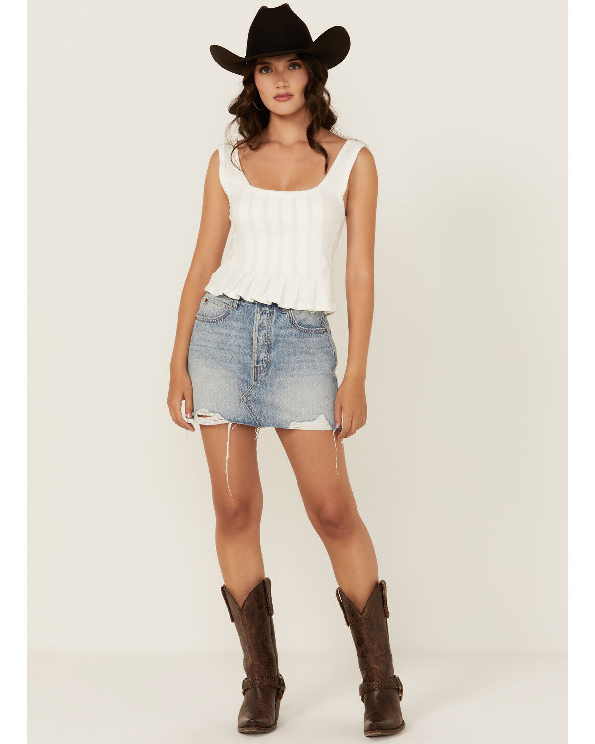 Image #1 - Cello Women's Medium Wash Mid Rise Denim Mini Skirt, Medium Wash, hi-res