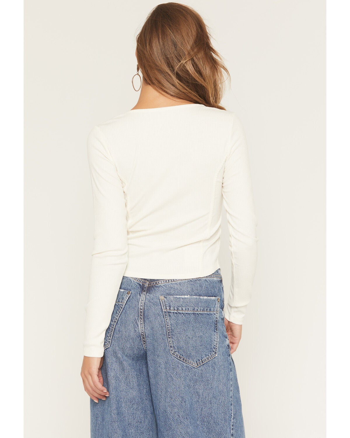 Image #4 - Shyanne Women's Long Sleeve Corset Ribbed Top, Cream, hi-res