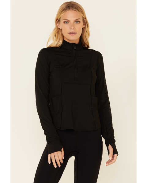 Image #1 - Shyanne Women's 1/2 Zip Logo Sleeve Relaxed Pullover , Black, hi-res