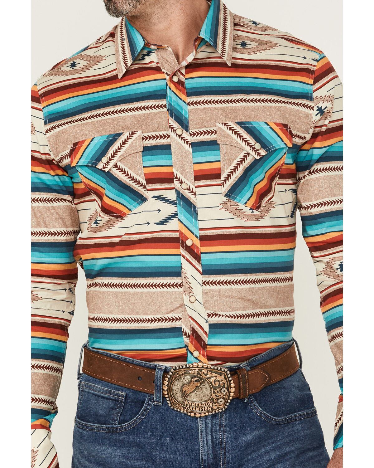 Image #3 - Rock & Roll Denim Men's Southwestern Print Long Sleeve Snap Western Stretch Shirt, Multi, hi-res
