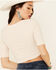 Miss Me Women's Pointelle Ribbed Button-Down 3/4 Sleeve Crop Top , Cream, hi-res