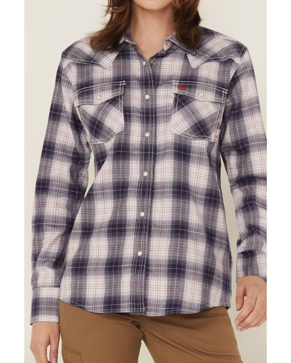 Image #3 - Ariat Women's FR Heritage Plaid Print Long Sleeve Snap Work Shirt, Oatmeal, hi-res