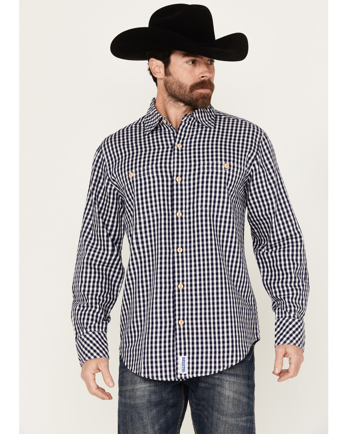 Image #1 - Resistol Men's Northway Checkered Print Long Sleeve Button-Down Western Shirt, Navy, hi-res