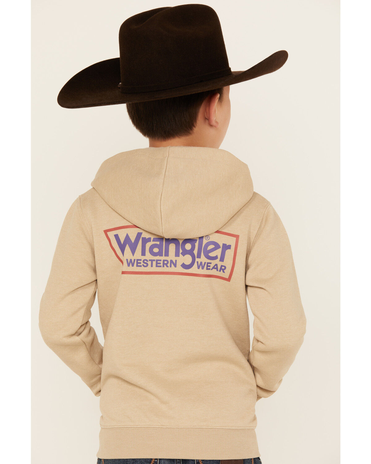 Image #1 - Wrangler Boys' Logo Hooded Sweatshirt, Cream, hi-res