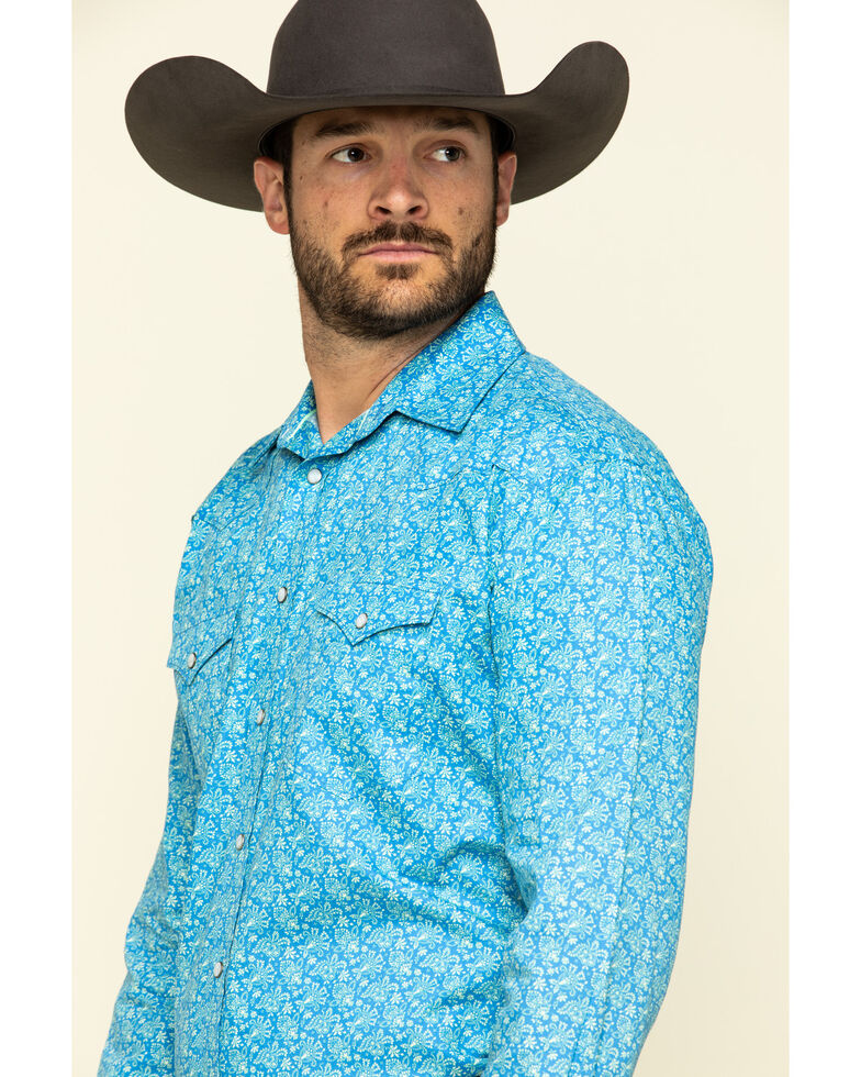 Rough Stock By Panhandle Men's Rummey Floral Print Long Sleeve Western Shirt , Blue, hi-res