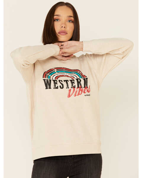  Ariat Women's Heather Oatmeal Western Vibes Graphic Long Sleeve Top , Oatmeal, hi-res