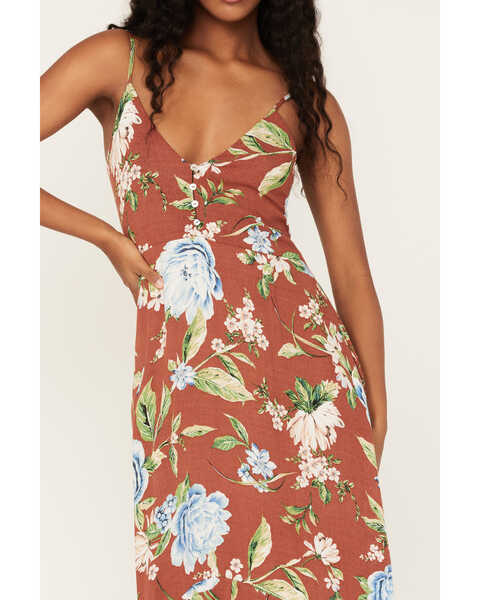 Image #3 - Wild Moss Women's Floral Print Sleeveless Maxi Dress, Brown, hi-res