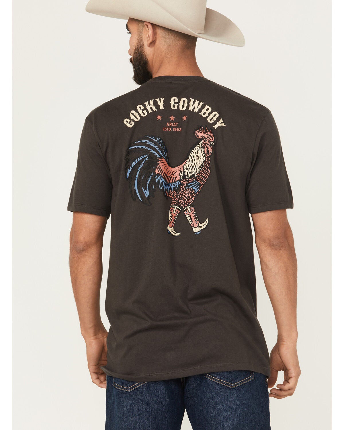 Ariat Men's Cocky Cowboy Short Sleeve Graphic T-Shirt, Charcoal, hi-res