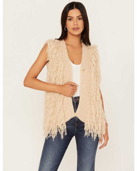 Image #1 - Mystree Women's Knit Fringe Sweater Vest, Cream, hi-res
