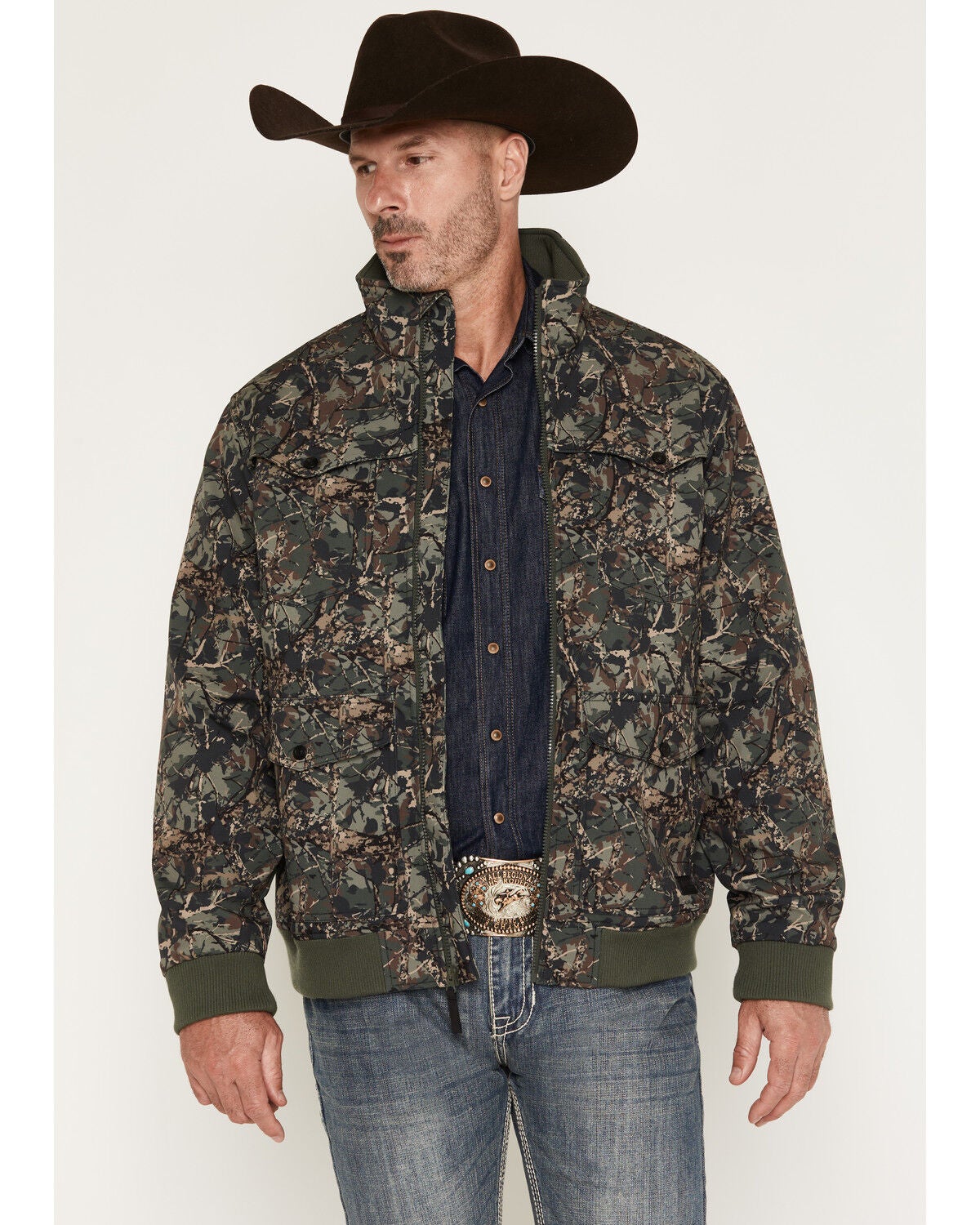 Rock & Roll Denim Men's Camo Print Softshell Jacket, Olive, hi-res