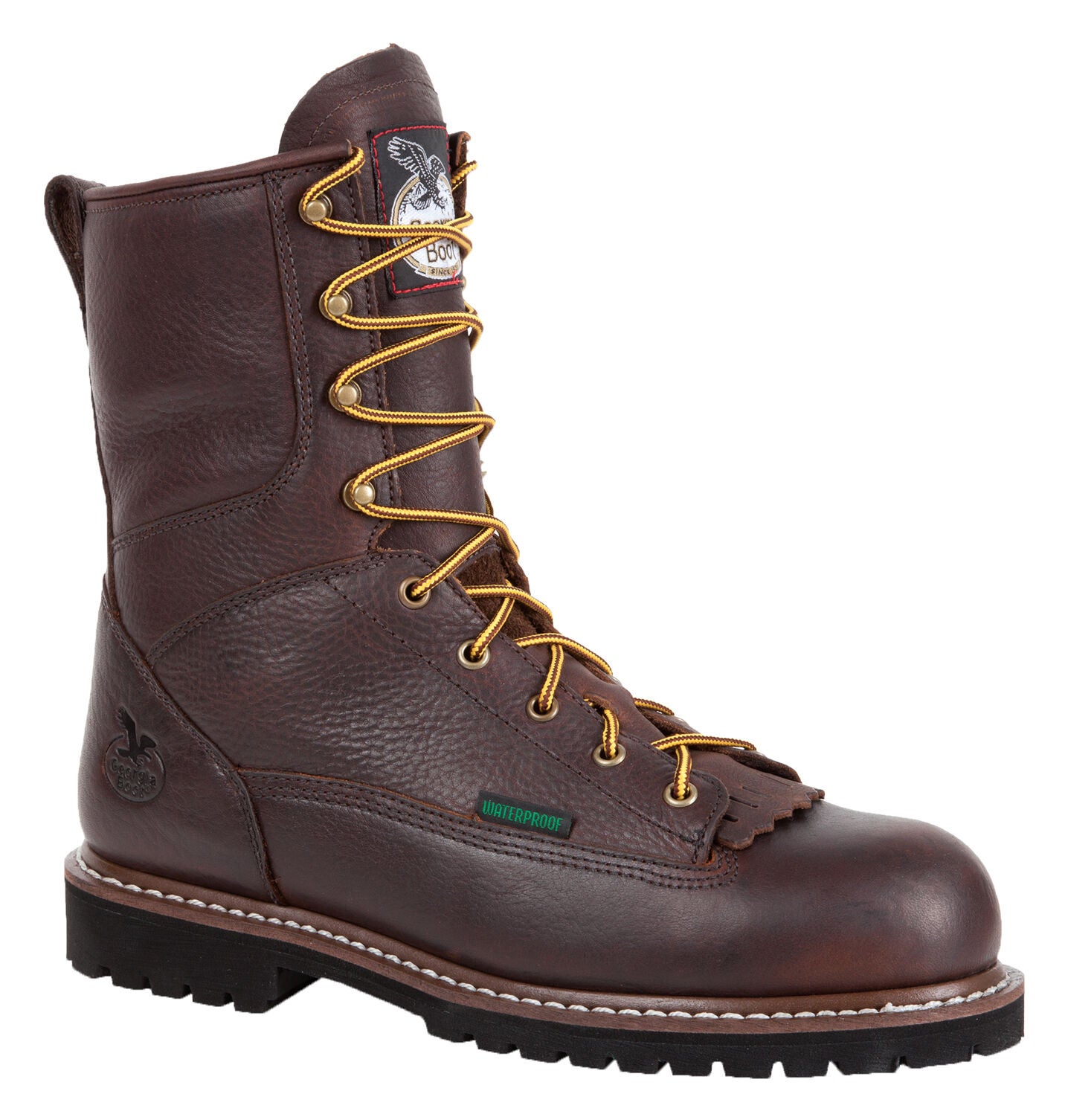 Georgia Boot Men's Waterproof 8" Low Heel Logger Work Boots - Soft Toe, Chocolate, hi-res