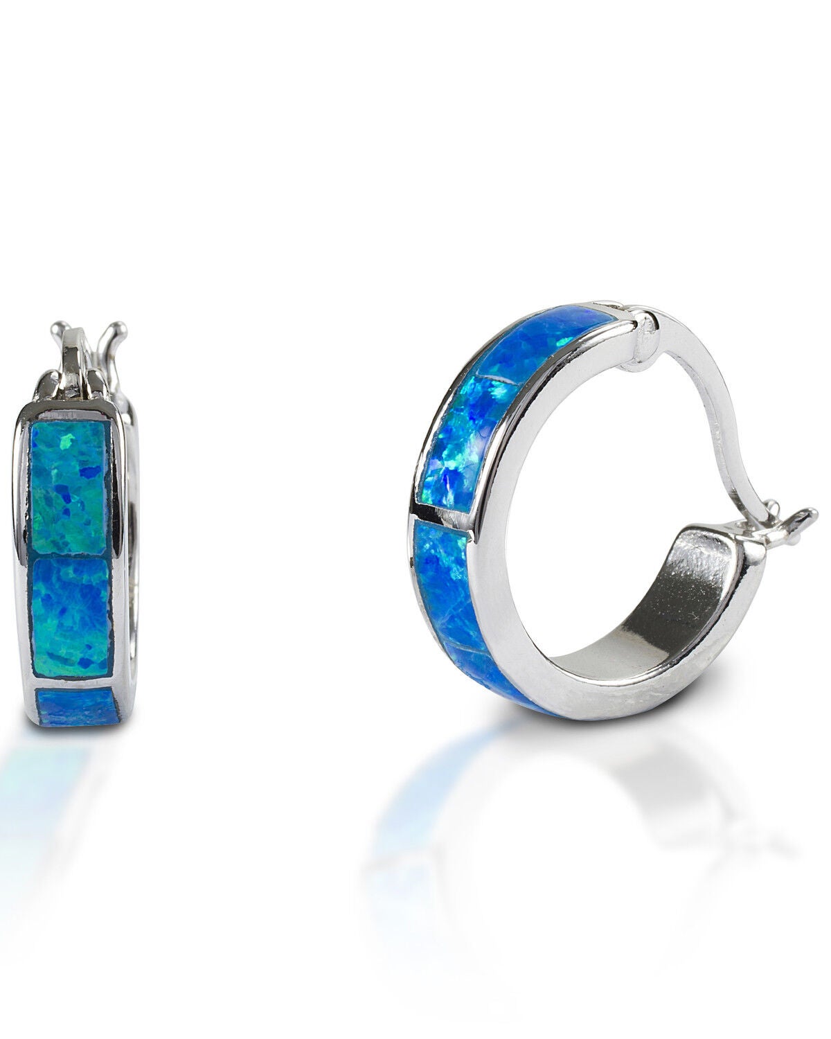 Kelly Herd Women's Blue Opal Hoop Earrings, Silver, hi-res