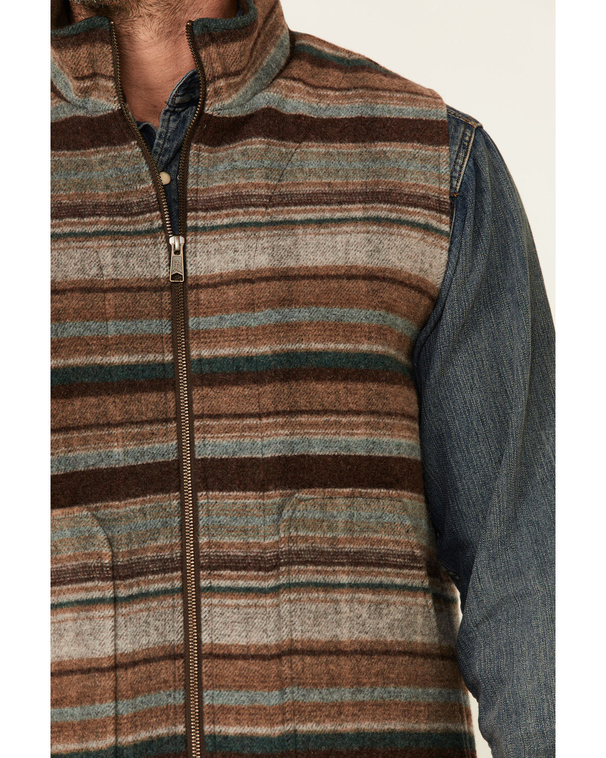 Image #4 - Powder River Outfitters Heather Brown Serape Stripe Zip-Front Wool Vest, Brown, hi-res