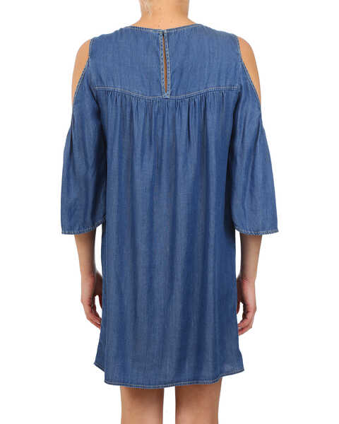 Image #2 - Glam Women's Tencel Cold Shoulder Dress , Indigo, hi-res