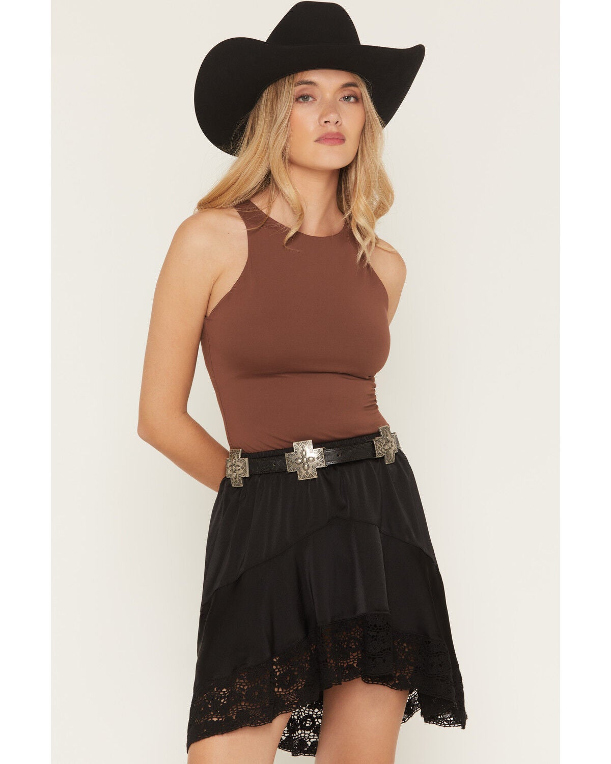 Shyanne Women's Esme Cross Concho Belt, Black, hi-res